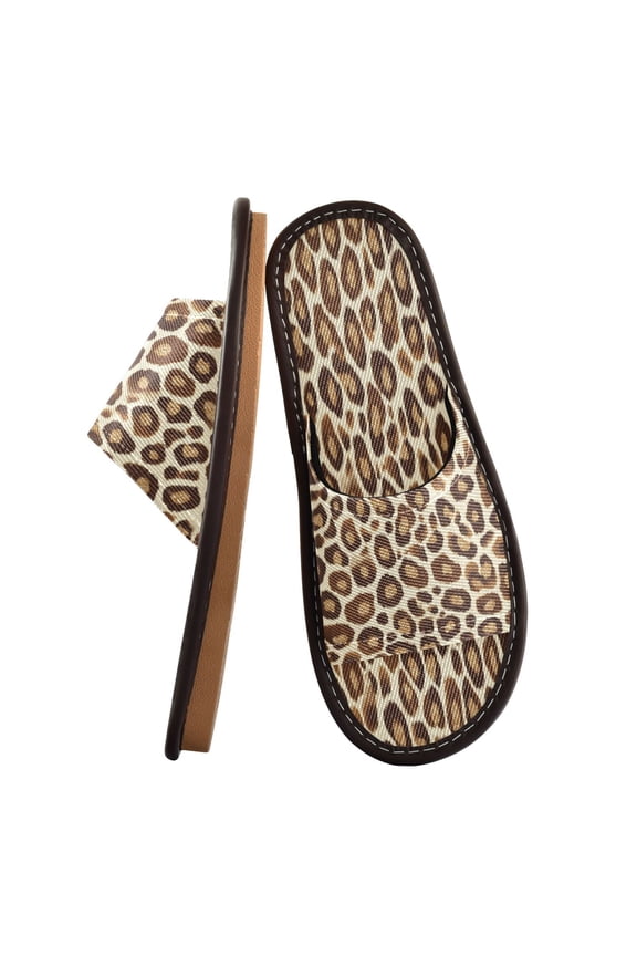 Travel Slippers for Women Men Lightweight Sandals Indoor Outdoor Slides Brown Leopard Print Pattern