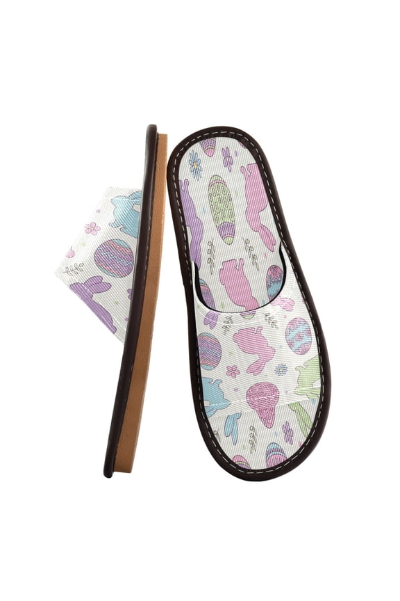 Travel Slippers for Women Men Lightweight Sandals Indoor Outdoor Slides Colorful Easter Bunnies and Eggs