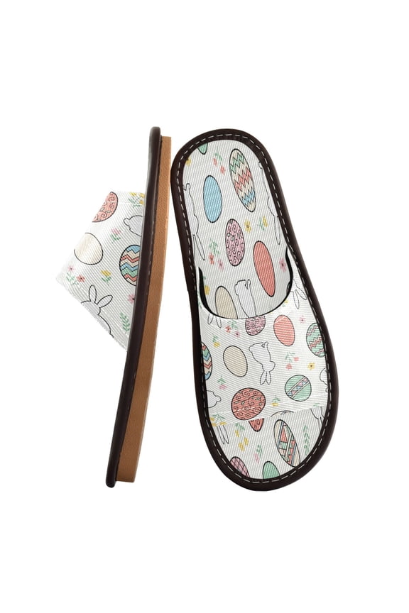 Travel Slippers for Women Men Lightweight Sandals Indoor Outdoor Slides Colorful Easter Eggs and Bunnies