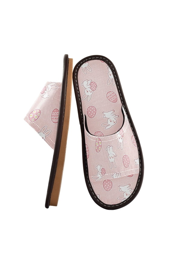 Travel Slippers for Women Men Lightweight Sandals Indoor Outdoor Slides Cute Bunnies and Pink Eggs