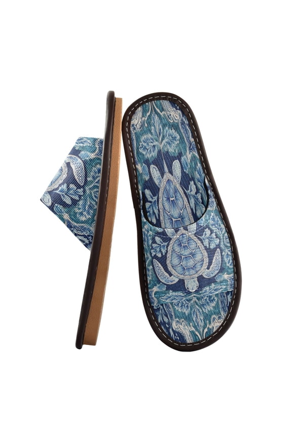 Travel Slippers for Women Men Lightweight Sandals Indoor Outdoor Slides Dark Teal Turtle Pattern