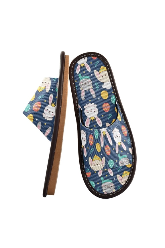 Travel Slippers for Women Men Lightweight Sandals Indoor Outdoor Slides Easter Bunnies and Decorated Eggs