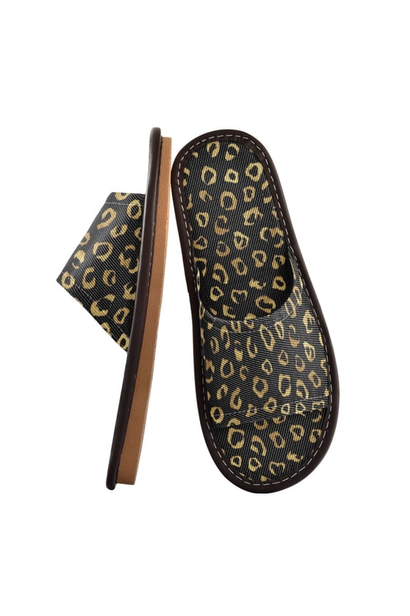 Travel Slippers for Women Men Lightweight Sandals Indoor Outdoor Slides Gold Leopard Pattern