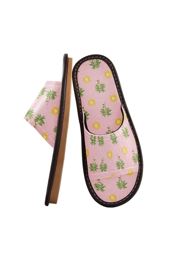 Travel Slippers for Women Men Lightweight Sandals Indoor Outdoor Slides Green Palm Tree Pattern