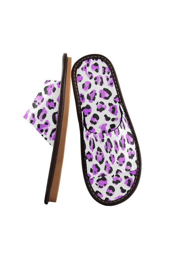Travel Slippers for Women Men Lightweight Sandals Indoor Outdoor Slides Neon Purple Leopard Print