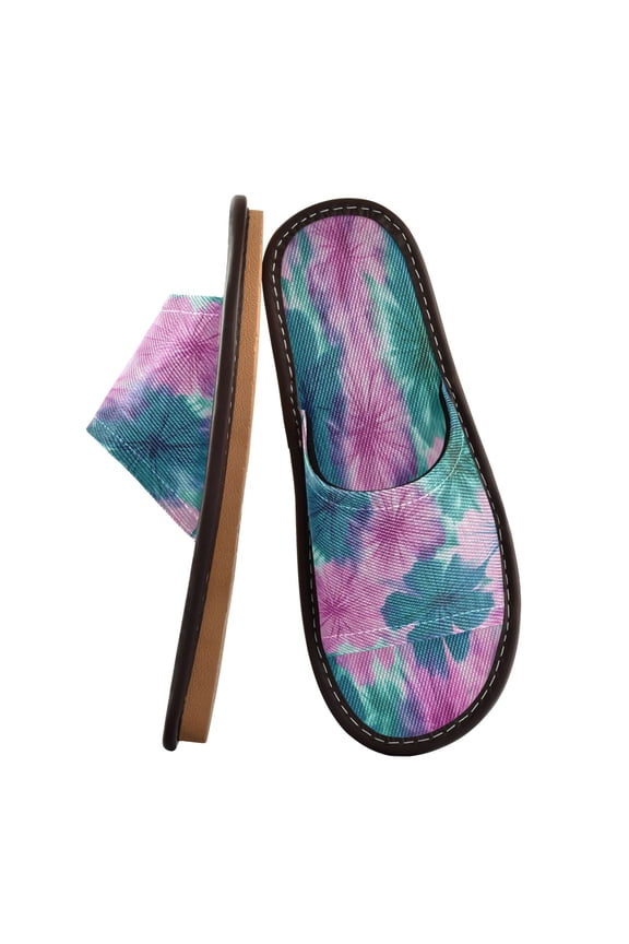 Travel Slippers for Women Men Lightweight Sandals Indoor Outdoor Slides Pink and Teal Tie-dye