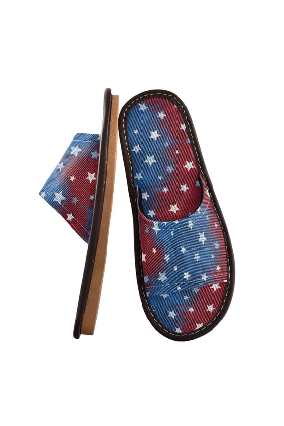 Travel Slippers for Women Men Lightweight Sandals Indoor Outdoor Slides Red White and Blue Stars Pattern