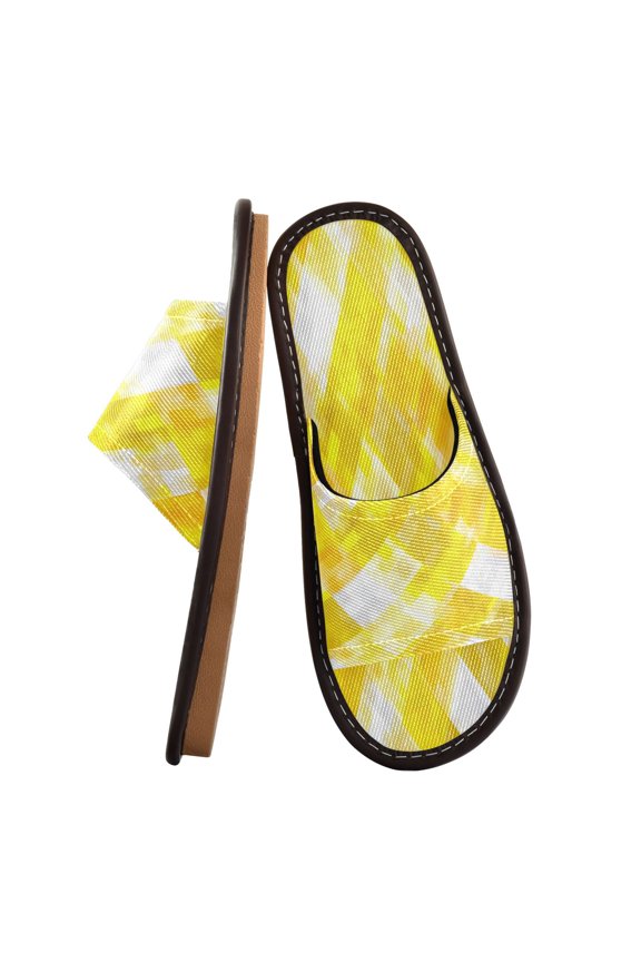 Travel Slippers for Women Men Lightweight Sandals Indoor Outdoor Slides Yellow and White Checkered Squares