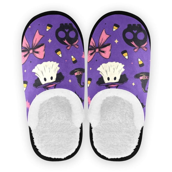 Travel Slippers for Women/Men, Plush Non-Slip House Slippers Diy Spooky Printed Winter Slippers M