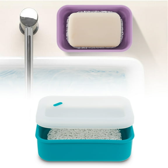 Travel Soap Case Silicone Shampoo Bar Holder with Draining Layer Leakproof Travel Soap Container Portable Bar Soap Case for Traveling Camping Gym