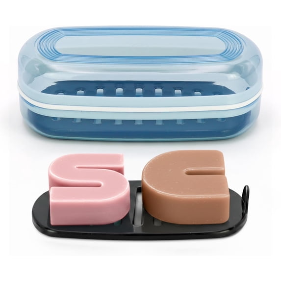 Travel Soap Case for Two Bars, Leak Proof Shampoo Bar Holder Compatible with Kitsch Bars, Soap Container with Drainage Layer for Bathroom, Camping, and Gym, Easy to Clean (Black)