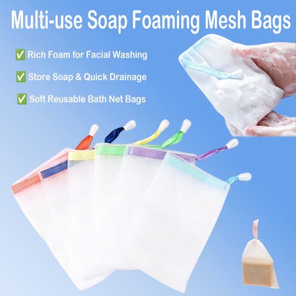 Travel Soap Foam Mesh Pouch Facial Soap Bubble Net Exfoliating Skin Scrub Bag Hanging Soap Saver Pouch Cleansing Foam Maker Tool