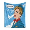 thumbnail image 1 of Travel Soft Flannel Fleece Blanket, Bon Voyage Stewardess Airplane Travel Tourism Pop Art Retro Style Aviation Transport, Cozy Plush for Indoor and Outdoor Use, 70" x 90", Multicolor, by Ambesonne, 1 of 5