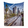 thumbnail image 1 of Travel Soft Flannel Fleece Blanket, Downtown Cityscape of Los Angeles California USA Avenue Buildings Palms Print, Cozy Plush for Indoor and Outdoor Use, 60" x 80", Blue Grey Green, by Ambesonne, 1 of 6