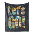 thumbnail image 1 of Travel Soft Flannel Fleece Blanket, Lets Go Typography with Touristic Places Travel Around the World Theme Illustration, Cozy Plush for Indoor and Outdoor Use, 60" x 80", Multicolor, by Ambesonne, 1 of 5