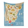 thumbnail image 1 of Travel Soft Flannel Fleece Throw Blanket, High Detailed Spain Mapping Calligraphy and Famous Country Items and Landmarks, Cozy Plush for Indoor and Outdoor Use, 50" x 70", Multicolor, by Ambesonne, 1 of 5