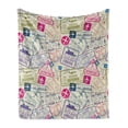 thumbnail image 1 of Travel Soft Flannel Fleece Throw Blanket, Passport and Visa Stamps Illustration of Toronto Hong Kong Berlin Print, Cozy Plush for Indoor and Outdoor Use, 60" x 80", Eggshell and Pink, by Ambesonne, 1 of 6