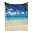 thumbnail image 1 of Travel Soft Flannel Fleece Throw Blanket, Sunny Island View Vacation Clear Sky Scenic Summer Seashore Picture, Cozy Plush for Indoor and Outdoor Use, 70" x 90", Royal Blue Sand Brown, by Ambesonne, 1 of 5