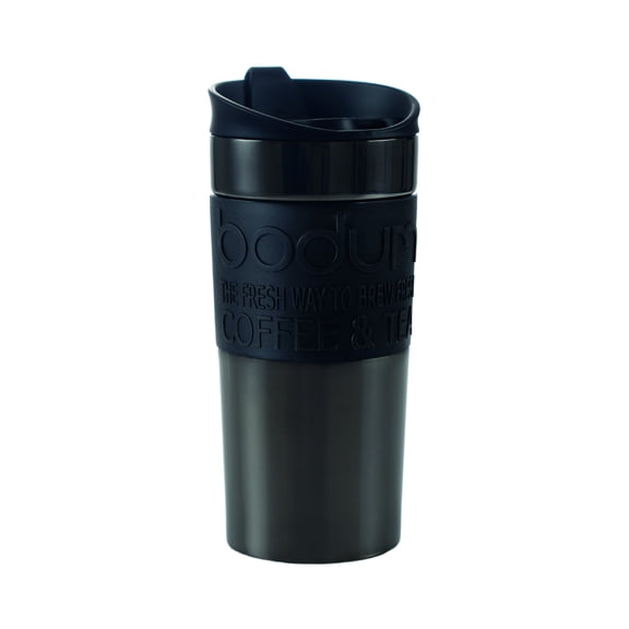 Bodum Double Wall Travel Mug, 12 oz, Stainless Steel, Gunmetal