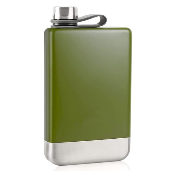 Travel Stainless Steel Hip Flask 240ml, Flat Bottle with Leakproof Cap, Green