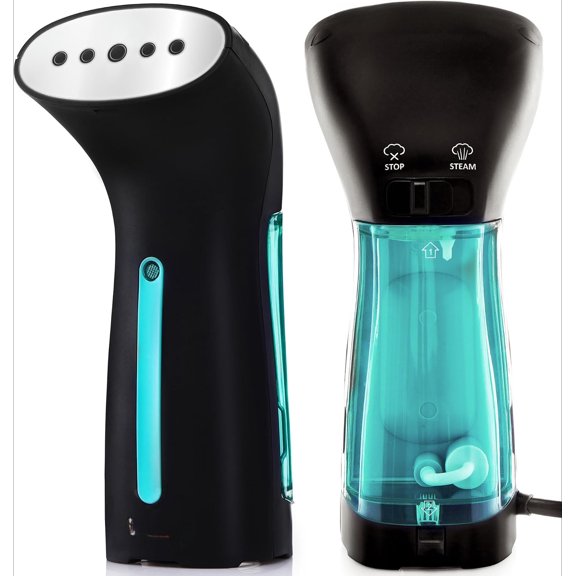 Travel Steamer for Clothes - Portable, Handheld for Garment, Fabric and Curtain - No Spitting, Safe, 120V Only, Mini Steam Iron with Metal Plate - Compact Home Wrinkle Remover (Black)