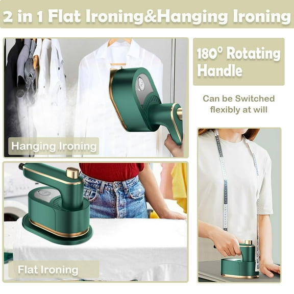 Travel Steamer for Clothes Portable Mini, 15s Fast Heating, 1300W Handheld Multifunctional Steam Iron for Dry and Wet Ironing, 180° Rotatable & Lightweight Design, Ideal for Home and Travel, Green