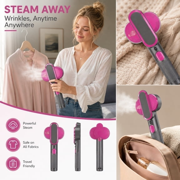 Travel Steamer for Clothes, Portable Steamer ＆ Iron 2 In 1,Large Aluminum Heat Panel with 90°Rotatable Head, Water Tank, Mini Ironing Machine for Home, Travel and Business.