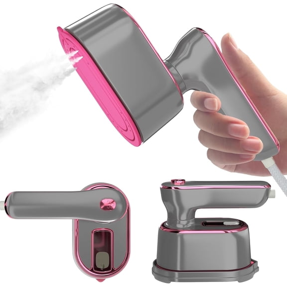 Asoricing Travel Steamer Iron for Clothes - Portable Ironing Machine Travel Small Size - Gray&Pink
