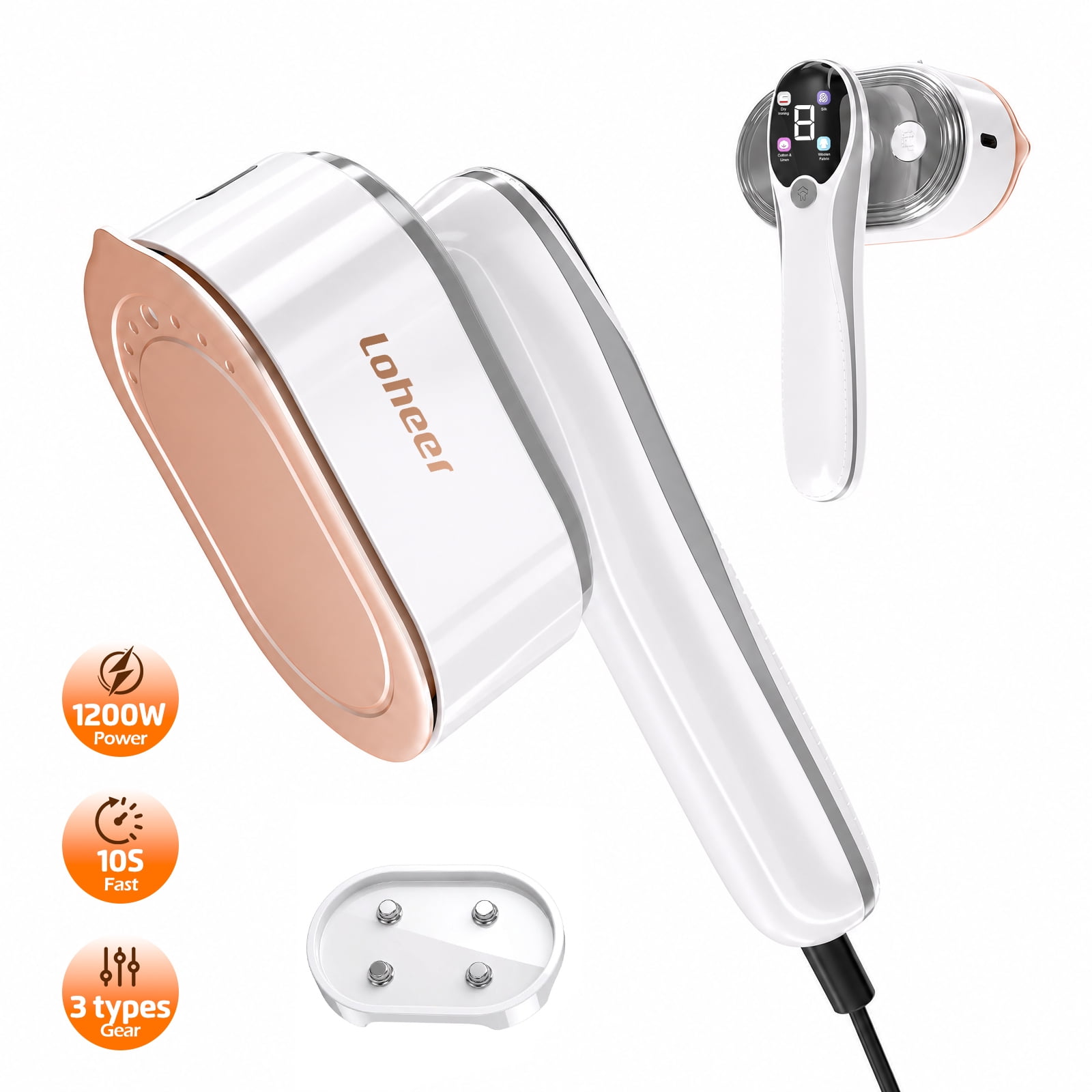 Loheer Steamer for Clothes, 1200W Handheld Garment Steamer with 10s Fast Heat & LCD Display, 4 Steam Levels, 90° Swivel Handle, Portable Travel Steam Iron for Home & Trip