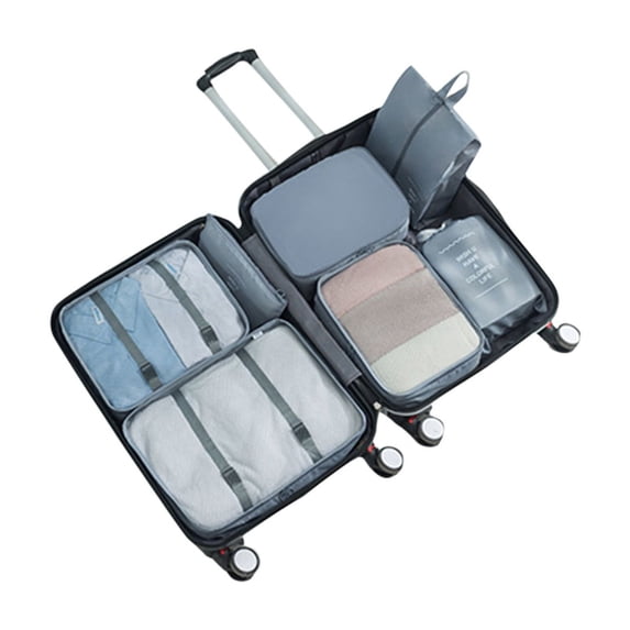 Travel Storage Bag 7-Piece Set | Multi-Function Luggage Organizer | Polyester Packing Cubes, Shoe Bag, Underwear Pouch, Flat Pocket | Lightweight, Durable Travel Accessories