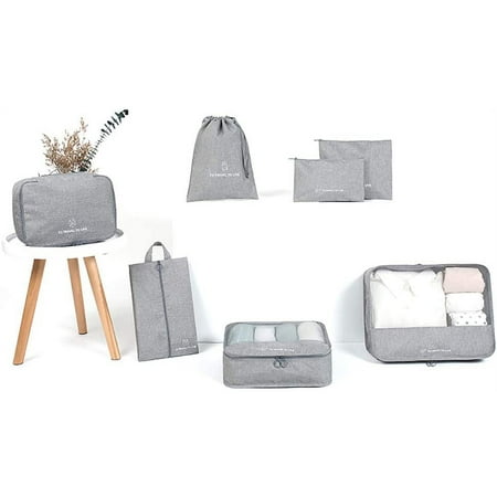 Travel Storage Bag / 7 pcs Set Luggage Organizer Packing Cubes,Compression Pouch (Gray)