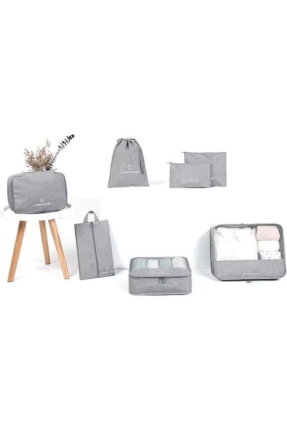 Travel Storage Bag / 7 pcs Set Luggage Organizer Packing Cubes,Compression Pouch (Gray)