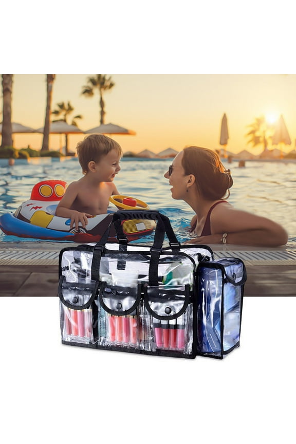 Travel Storage Bag, Clear Cosmetic Organizer, Portable Tote with Multiple Pockets, Adjustable Strap, for Home and on the Go