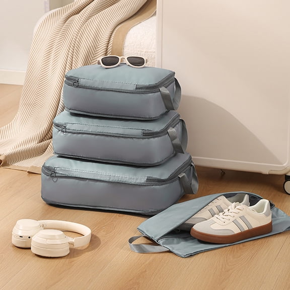 Travel Storage Bag Set 4-Piece, Waterproof Packing Cubes for Suitcase, Space-Saving Compression Luggage Organizer for Business Trips and Travel