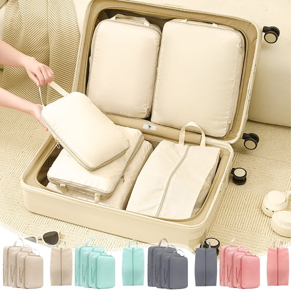 Travel Storage Bag Set, Waterproof Double Layer Zipper Compression Organizer for Luggage, Large Capacity Packing Cubes for Business Travel and Clothes, Topliu