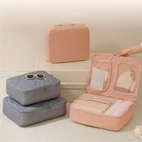 Travel Storage Bag | Twill Fabric | Partitioned Organizer | Large Capacity Suitcase Insert | Breathable Mesh Compartments | 16.5 x 12.6 x 5.1 in | Lightweight | Grey or Pink | 1 Pc