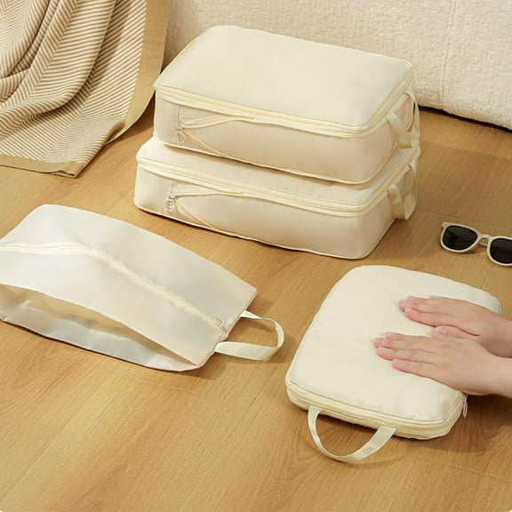 Travel Storage Bags 4-Piece Set Waterproof Large Capacity Compression Packing Cubes Luggage Organizers Double Layer Zipper Travel Organizer Bags for Clothes Shoes Toiletries Business Trip Vacation