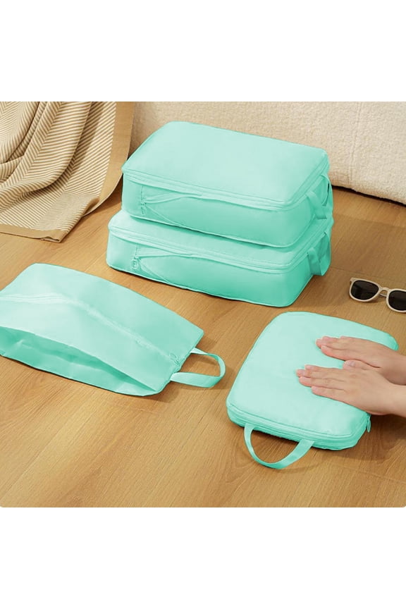 Travel Storage Bags 4-Piece Set Waterproof Large Capacity Compression Packing Cubes Luggage Organizers Double Layer Zipper Travel Organizer Bags for Clothes Shoes Toiletries Business Trip Vacation