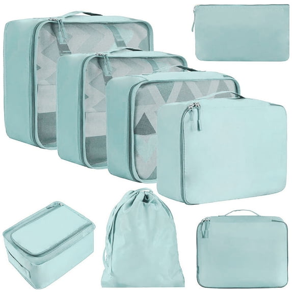 Travel Storage Bags Set, 8-Pack Packing Organizer Pouches, Waterproof Foldable Luggage Organizers For Clothes Accessories Toiletries(Blue)