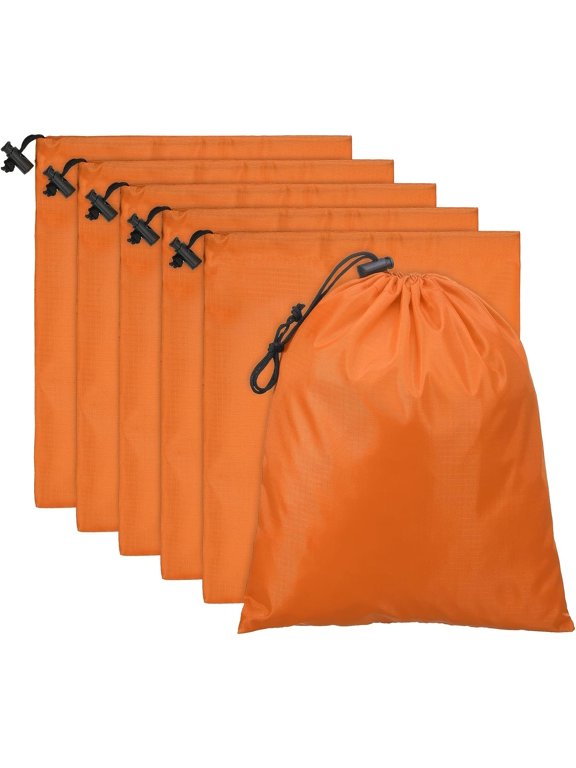 Travel Storage Bags with Toggle 6 x 8 Inch, Pack Waterproof 210D Polyester Drawstring Bag Stuff Sack Cinch for Gym Traveling Hiking Yoga Shoes Organizer, Orange
