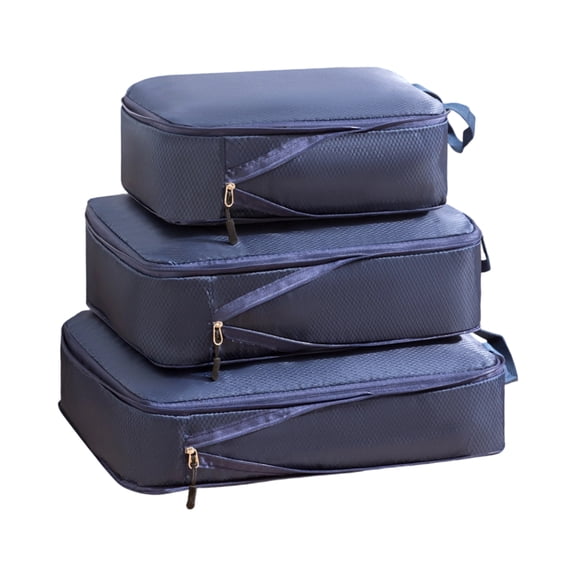 Travel Storage Packing Cubes, Compression Expandable Navy Blue, 3 Piece Set Lightweight Durable Oxford Fabric, For Suitcase Luggage Organizer to Save Space for Travel Family Vacation Business Trip