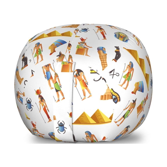 Travel Storage Toy Bag Chair, Egyptian Themed Mythological Signs Pyramids and Repetitive Pattern, Stuffed Animal Organizer Washable Bag, Small Size, Multicolor, by Ambesonne