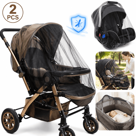 Travel Stroller Mosquito Net (2 Pack) - Breathable Durable Fine Mesh Insect Barrier, Universal Fit for Portable Cribs, Playards, Bassinets & Strollers