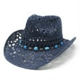 thumbnail image 1 of Women Men Summer Western Cowboy Hat Shapeable Straw Hat Hollowed Out Sun Hat, 1 of 3
