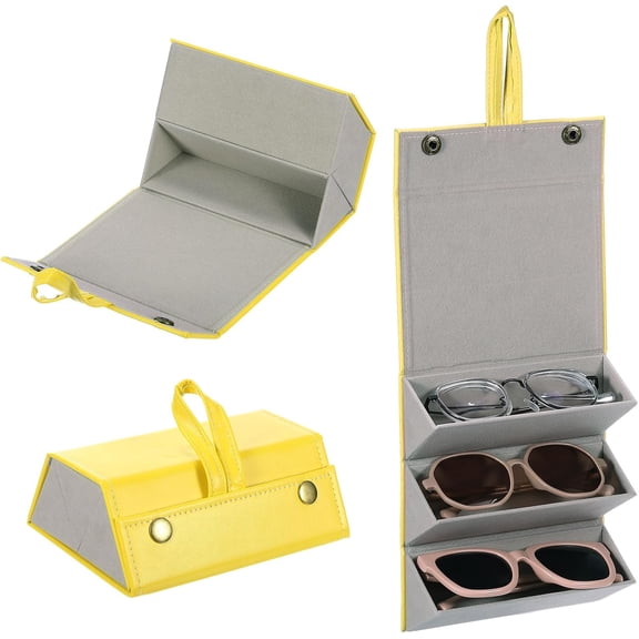 Travel Sunglasses Organizer, 3 Slots Foldable Holder Leather Sunglass Storage Organizer Case