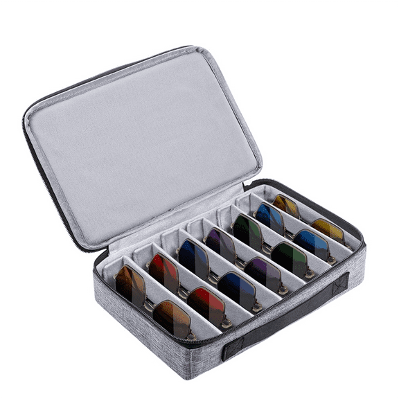Travel Sunglasses Organizer Case, Adjustable Slot for Multiple Pairs, Portable Eyeglasses Storage Box for Men Women,1 * Sunglasses Organizer Case,Grey