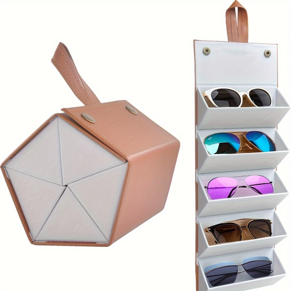 Travel Sunglasses Organizer Case Set With 5 Slots, Portable Eyeglass Storage Bag & Cleaning Cloth For Multiple Glasses, Men & Women