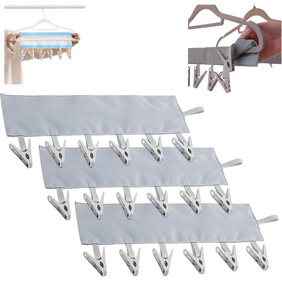 Travel Swimsuit Drying Rack, Foldable Travel Hangers with 6 Non-Slip Clips, Mini Portable Drying Rack for Swimsuit/Towel/Sock, 1 Blue+1 Pink+1 Gray, for Cruise, Dorms, Camping (Gray)