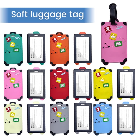Travel Tags for Luggage, Silicone Luggage Tags, Cute Luggage Tag, Suitcase Identifier, Soft Rubber Red 4X2.5X1 in Travel Symbol Tags, Designed with Hot Air Balloon Icon, Train