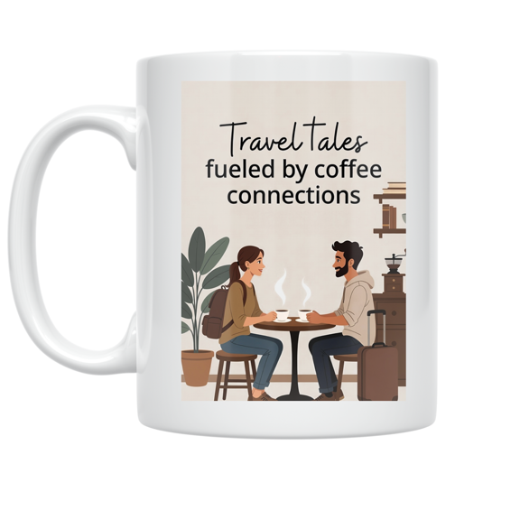 Travel Tales Fueled by Coffee Connections - Travel Enthusiast - 11 oz Ceramic Coffee Mug